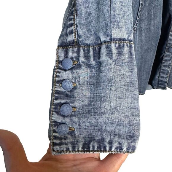 Soft Surroundings Embroidered Boho Hippie Flowy Denim Jean Tunic Size Medium - Picture 5 of 7